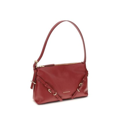 Givenchy Red Calf Leather Bos Taurus Shoulder Bag with gold-tone details and adjustable strap, featuring embossed signature and zip closure.