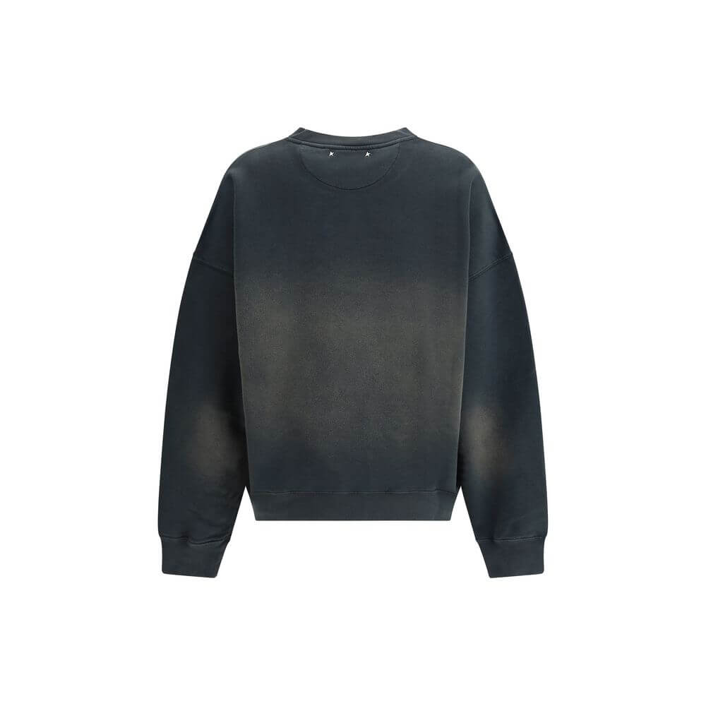Golden Goose Black Cotton Sweatshirt with ribbed crew neck and washed-out vintage look, oversized fit for a casual, trendy style.