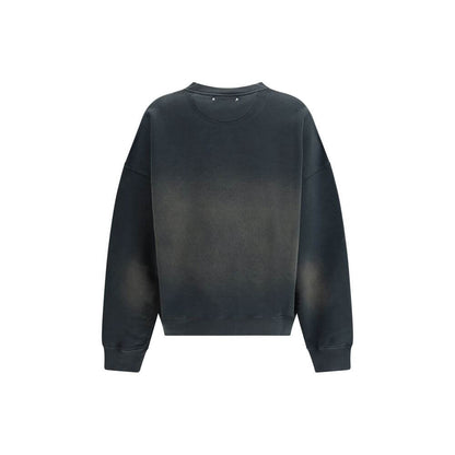 Golden Goose Black Cotton Sweatshirt with ribbed crew neck and washed-out vintage look, oversized fit for a casual, trendy style.