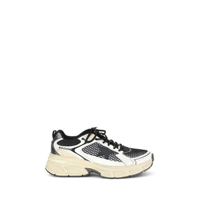 Golden Goose Multicolor Polyester Athletic Sneakers with taupe leather, TPU star, and rose gold heel on a white background.
