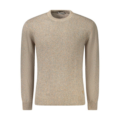 Guess Jeans Beige Cotton Men Sweater with long sleeves, crew neck, and logo, exuding contemporary fashion and comfort in 100% cotton.