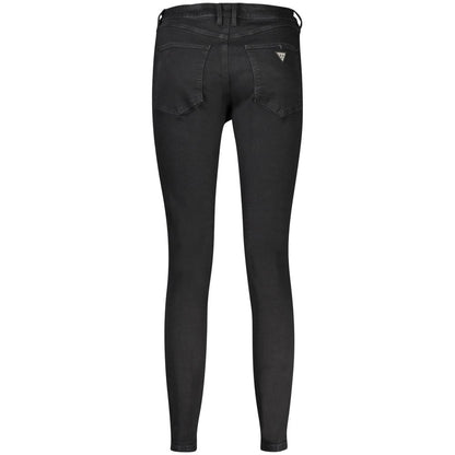 Back view of Guess Jeans Black Cotton Women Skinny Jean, showcasing sleek black design and eco-conscious recycled cotton material.