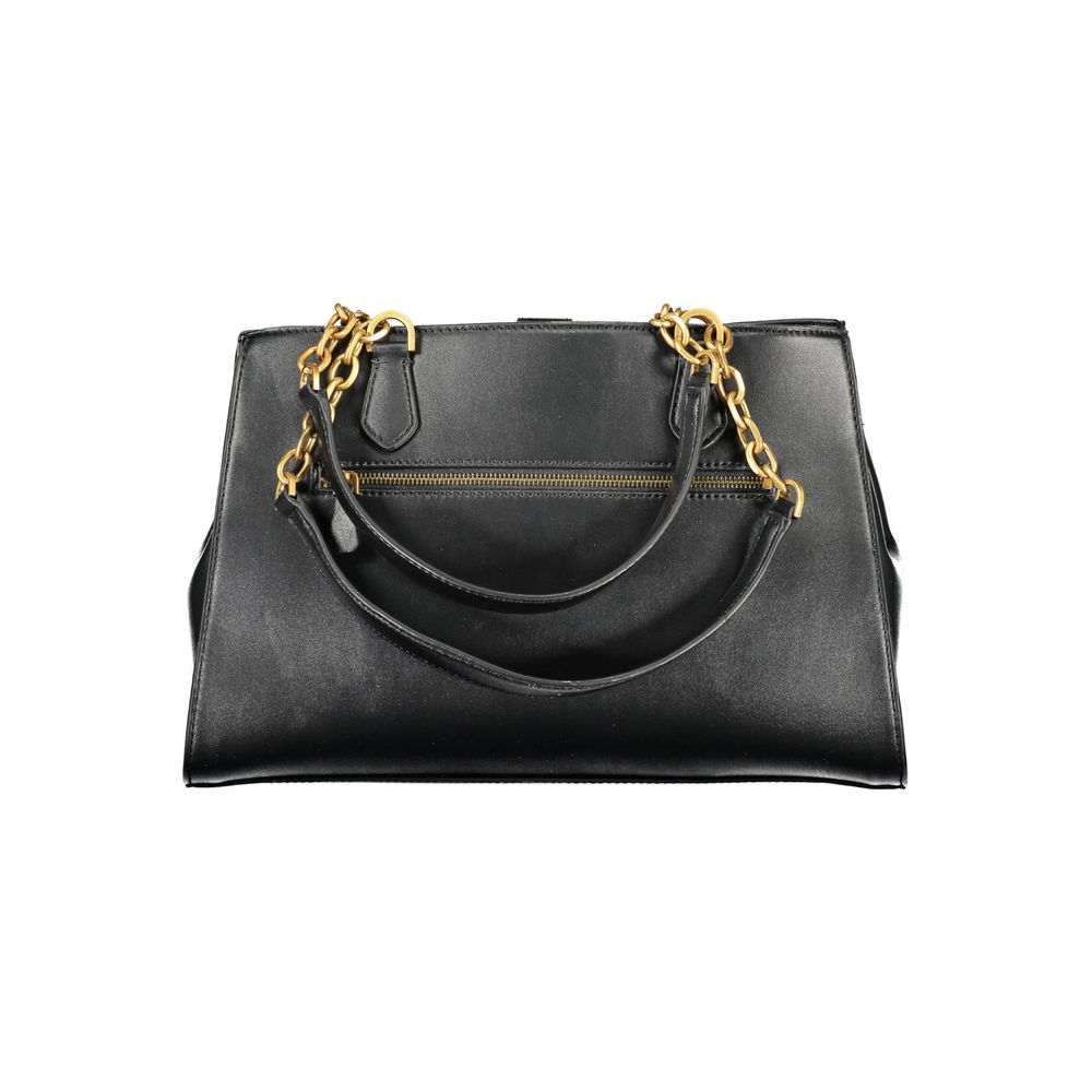 Stylish Guess Jeans Black Polyethylene Women Handbag with gold chain details and dual shoulder handles