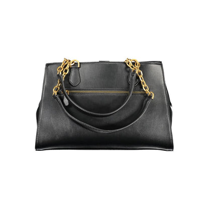 Stylish Guess Jeans Black Polyethylene Women Handbag with gold chain details and dual shoulder handles