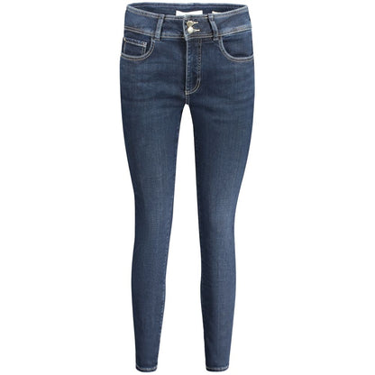 Guess Jeans Blue Cotton Women Skinny Jean with figure-hugging silhouette, crafted from recycled cotton for style and sustainability.