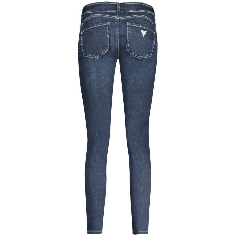 Back view of Guess Jeans Blue Cotton Women Skinny Jean showing stylish pockets and sleek design in classic blue.