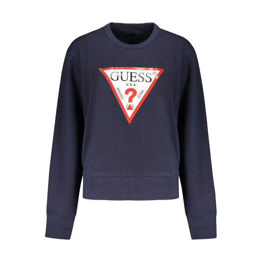 Guess Jeans Blue Cotton Women Sweater with iconic logo and bold print showcasing style and comfort.