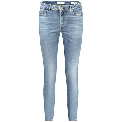 Alt Tag: Guess Jeans Blue Recycled Cotton Women Jeans with a trendy washed effect and classic five-pocket design.