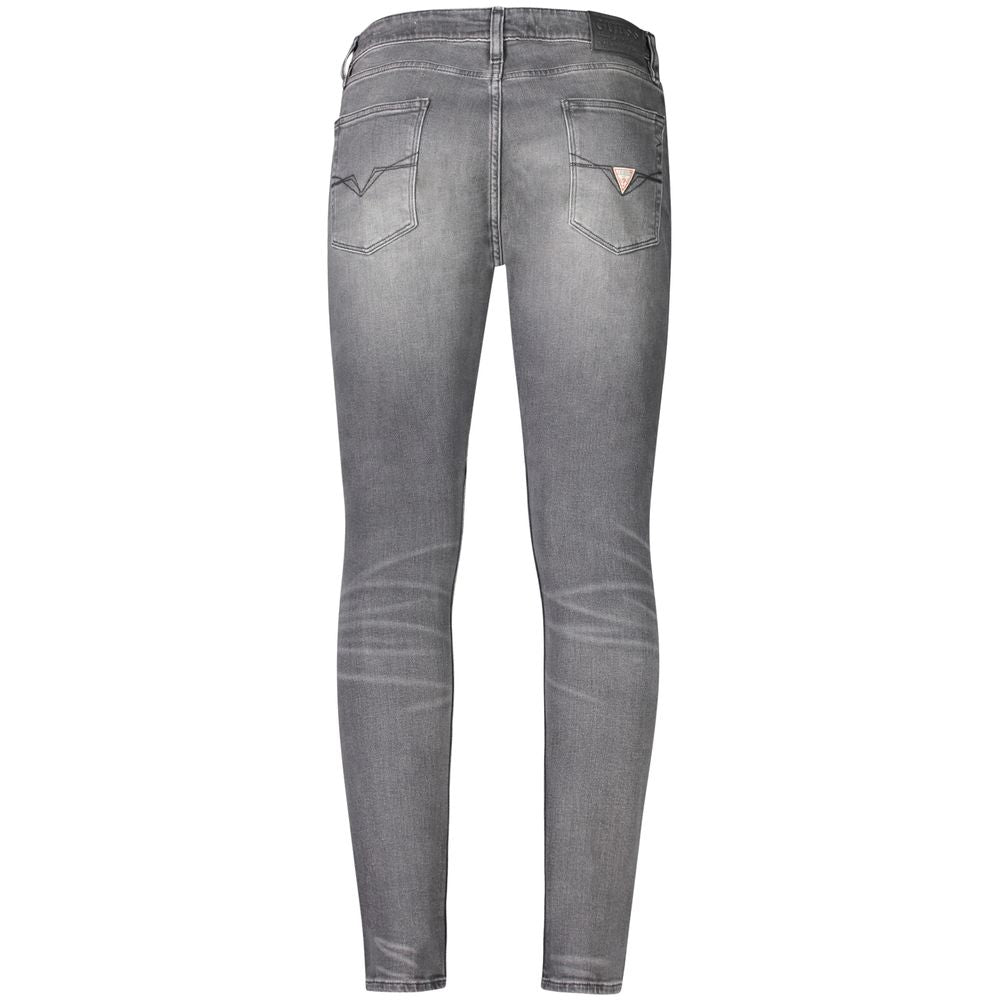 Back view of Guess Jeans Gray Cotton Men Jeans, showcasing skinny fit and iconic logo.