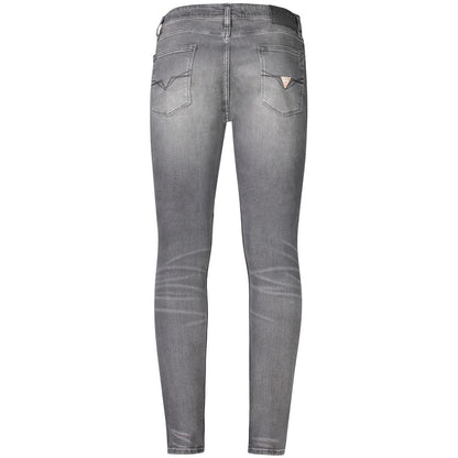 Back view of Guess Jeans Gray Cotton Men Jeans, showcasing skinny fit and iconic logo.