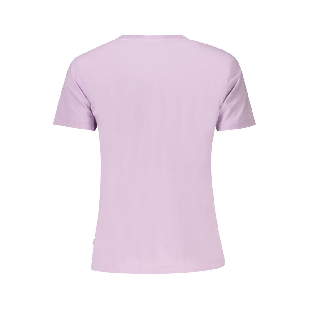Back view of Guess Jeans Purple Cotton Women T-Shirt with short sleeves and crew neck.