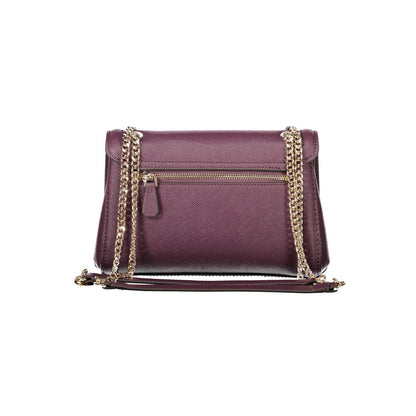 Luxury Guess Jeans Purple Polyethylene Women Handbag with chain shoulder handles and external pocket, perfect for chic fashion.