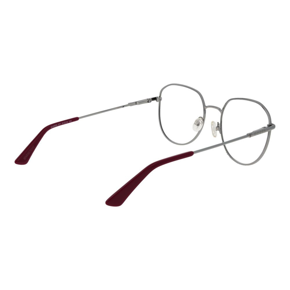 Full-rim square Guess Purple Metal Glasses (Frames) for women, purple metal frame, demo lenses, 51-19-140 size with spring hinge.