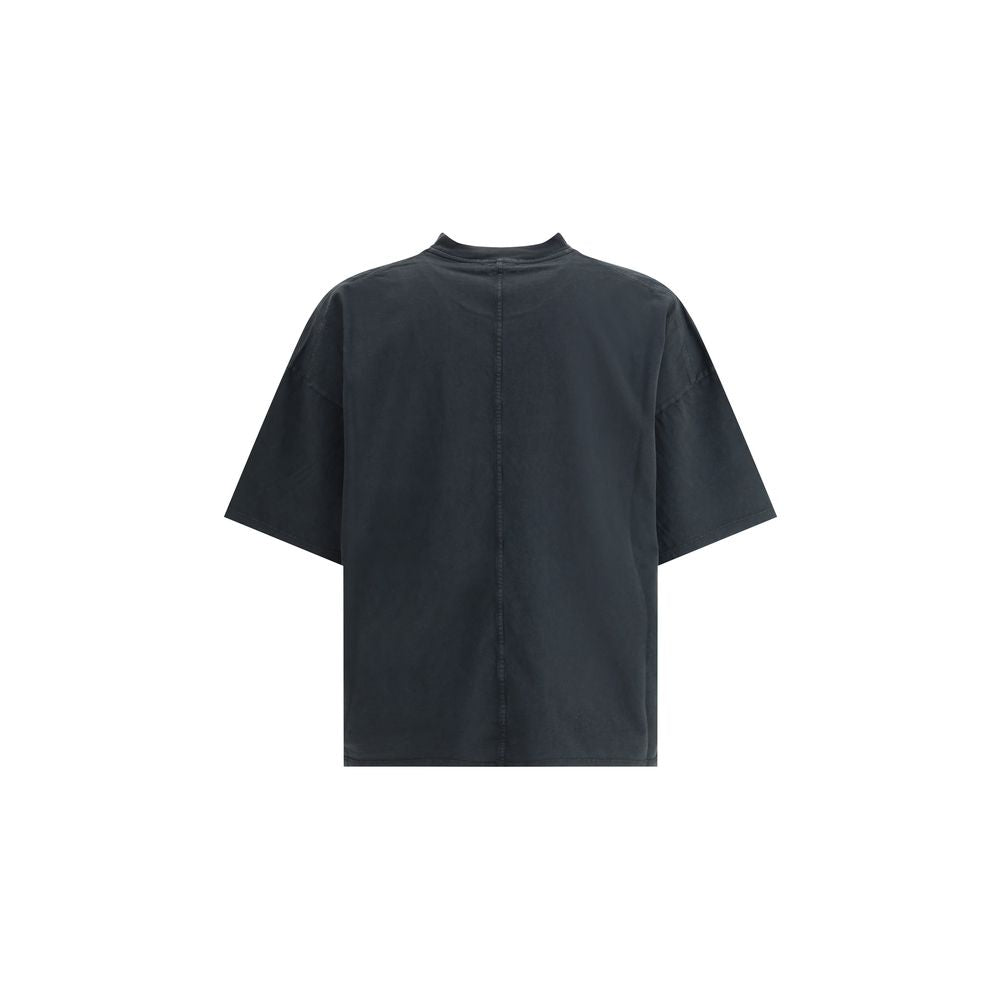 Back view of Haikure Black Cotton T-Shirt with ribbed crew neck and dropped shoulders, showcasing its oversized, relaxed fit and minimalist design.