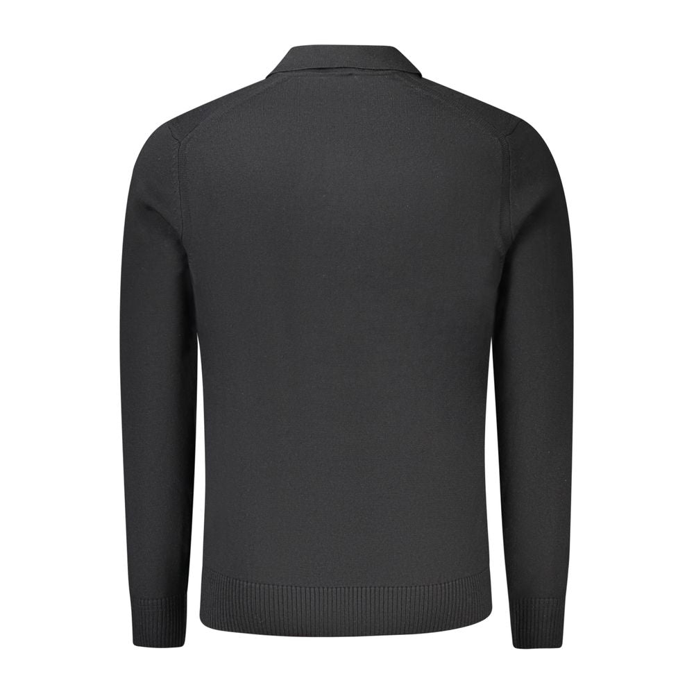 Back view of Hugo Boss Black Wool Men Sweater showcasing refined design and luxury craftsmanship in a sleek black finish.