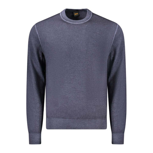 Hugo Boss Blue Wool Sweater with long sleeves, crew neck, and embroidered logo.