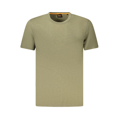 Hugo Boss Green Cotton Men T-Shirt with crew neck and logo, premium comfort