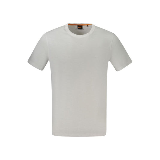 Hugo Boss White Cotton T-Shirt with short sleeves, crew neck, and logo print, perfect for casual and stylish everyday wear.
