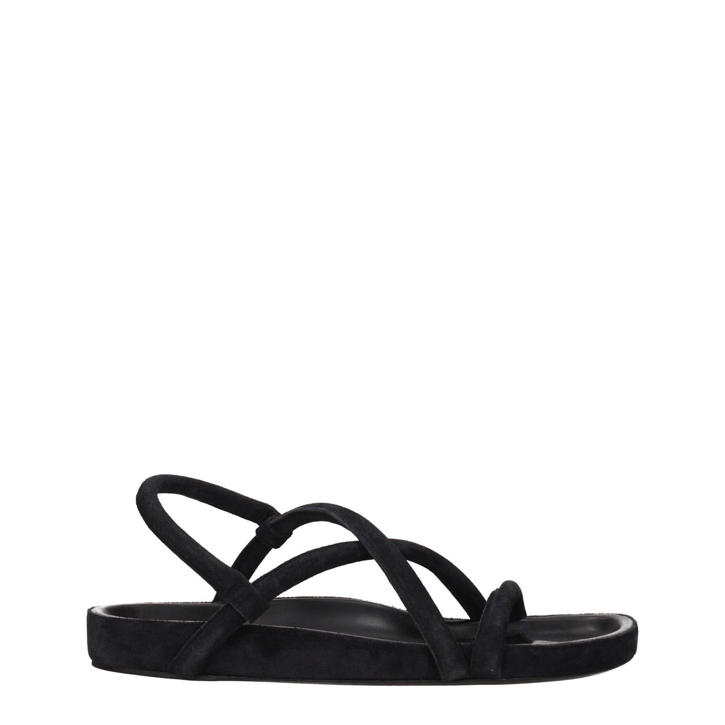 Isabel Marant Black Leather Flat Sandals featuring open toe and low heel, showcasing vintage suede with aged effect.