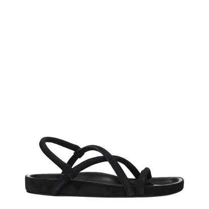 Isabel Marant Black Leather Flat Sandals featuring open toe and low heel, showcasing vintage suede with aged effect.