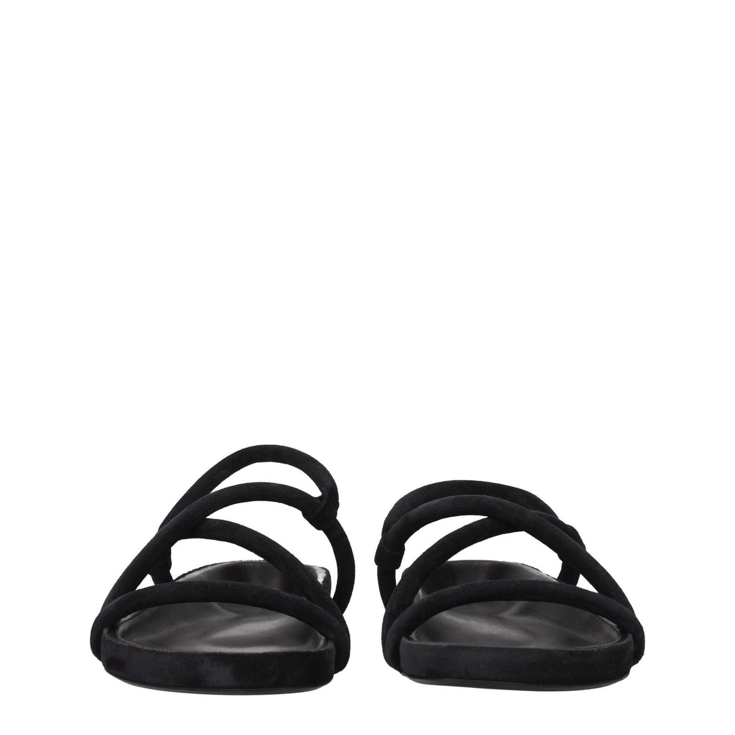 Isabel Marant Black Leather Flat Sandals with vintage effect, open toe and leather sole, showcasing a casual suede design.