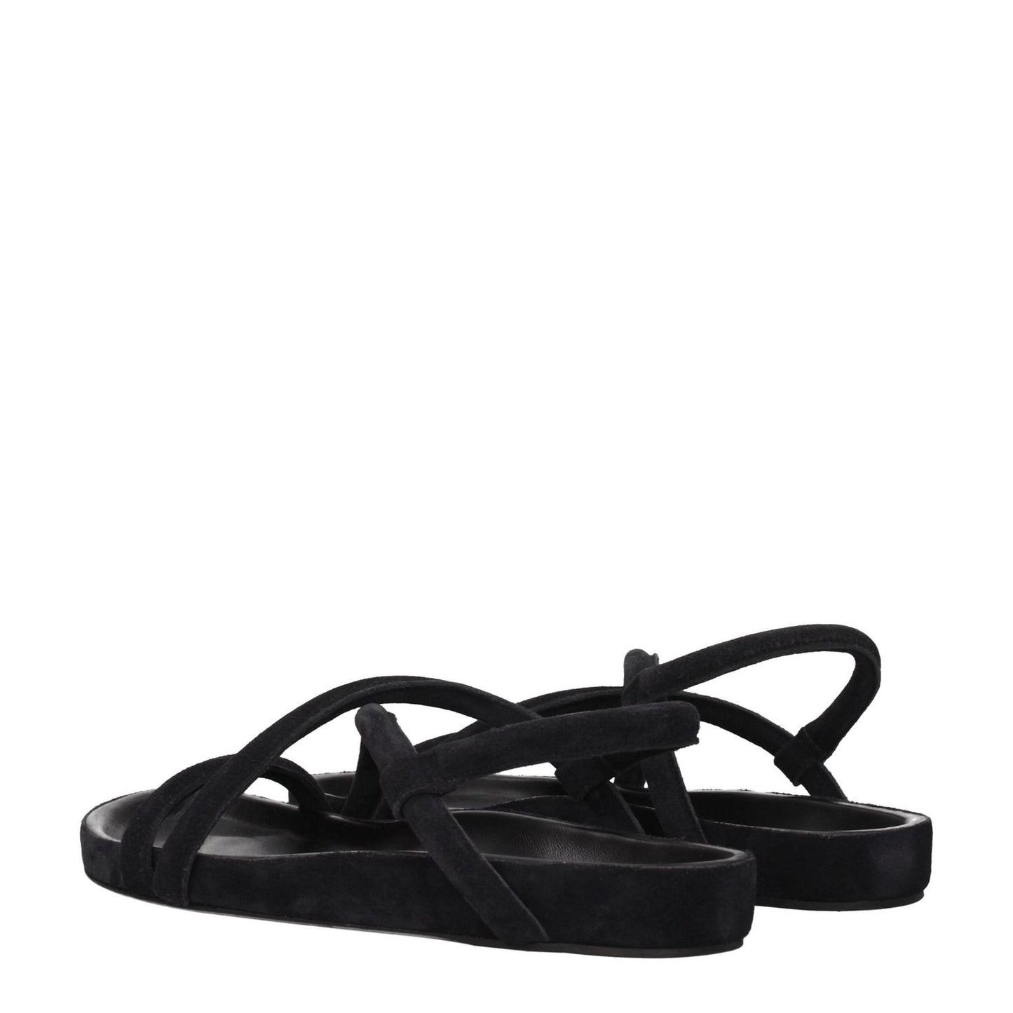 Isabel Marant Black Leather Flat Sandals with suede material, open toe, and low heel, featuring aged and vintage effects, SD0004HAA1B08N01BK.