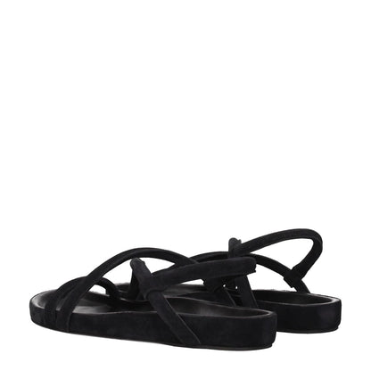 Isabel Marant Black Leather Flat Sandals with suede material, open toe, and low heel, featuring aged and vintage effects, SD0004HAA1B08N01BK.