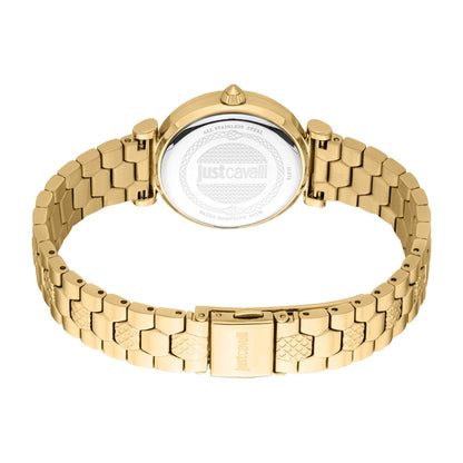 JUST CAVALLI TIME WATCHES Mod. JC1L273M0065, gold stainless steel women's wristwatch, Seiko movement, 5 ATM water resistance, back view