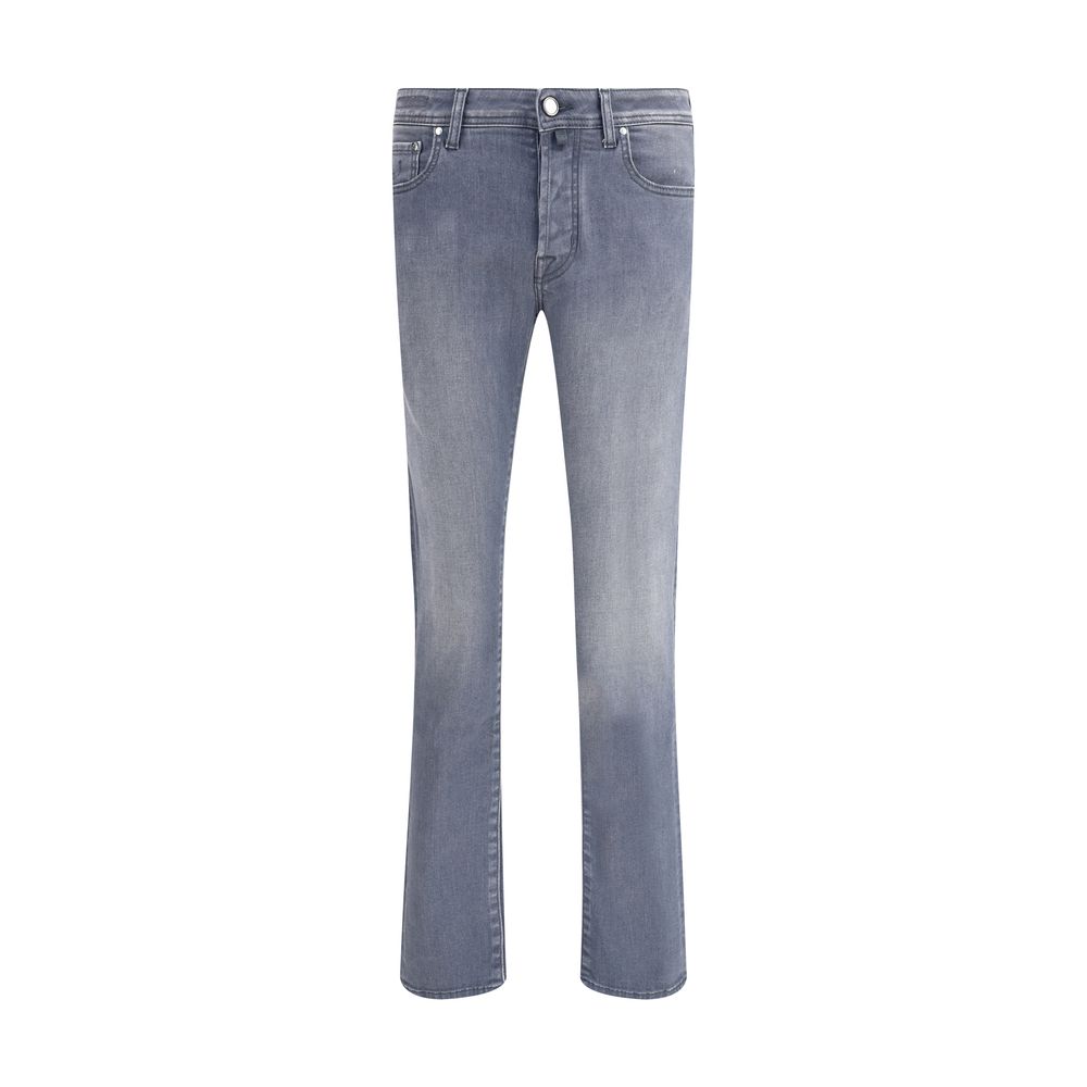 Jacob Cohen Gray Cotton Slim Fit Jeans with five-pocket design and tailored style for comfort.