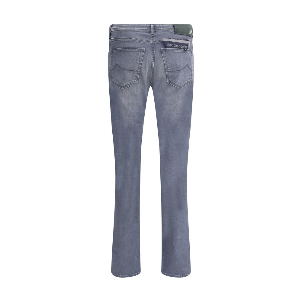 Jacob Cohen Gray Cotton Slim Fit Jeans back view featuring classic design and tailored style in AW25 collection.