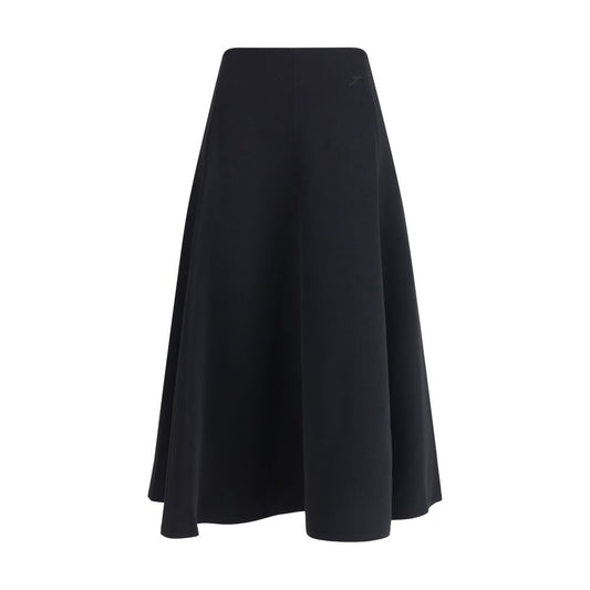 Jacquemus Black Cotton Midi Skirt with concealed zip and flared silhouette, ideal for AW25 season fashion.