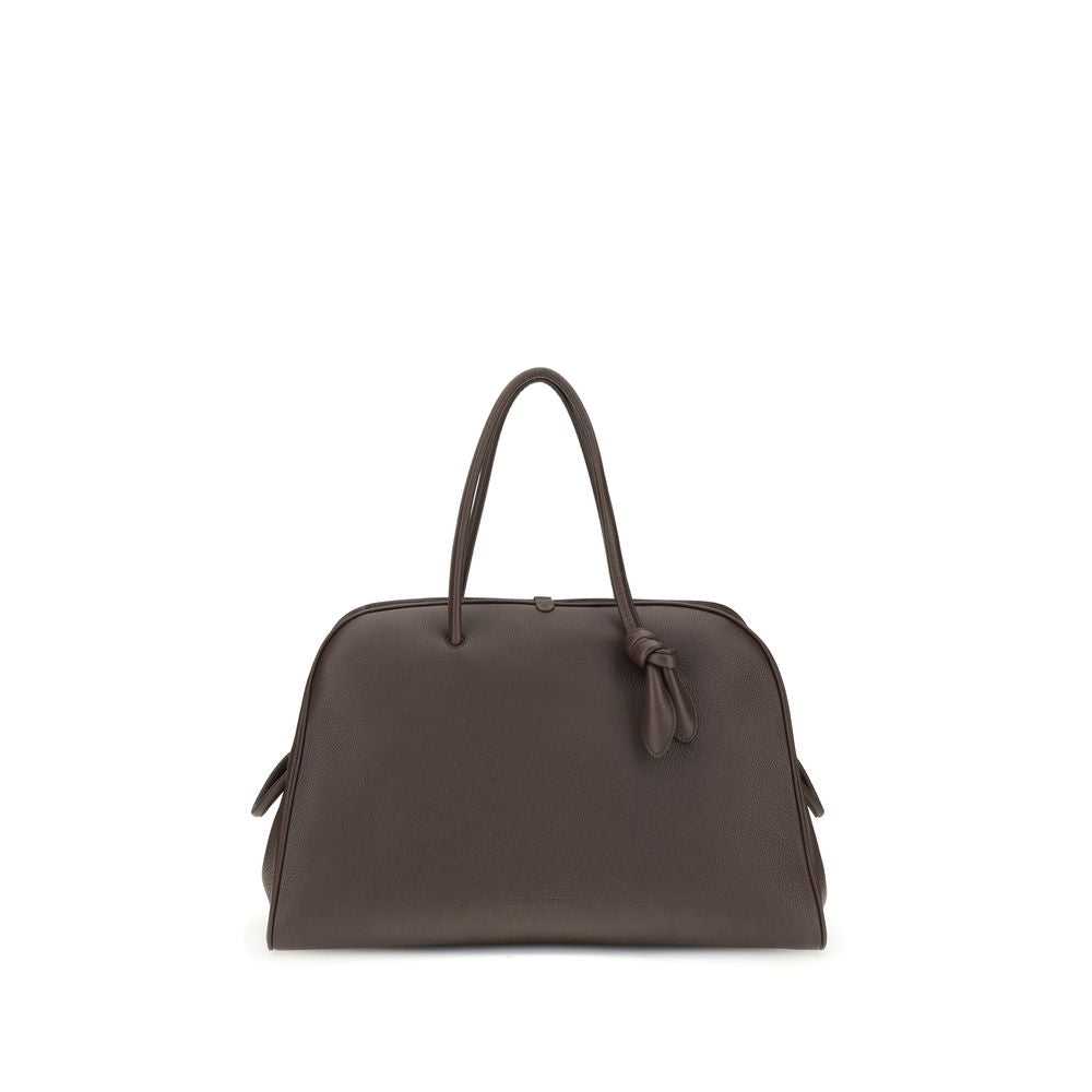 Jacquemus Brown Calf Leather Bos Taurus Handbag with structured design and bow detail.