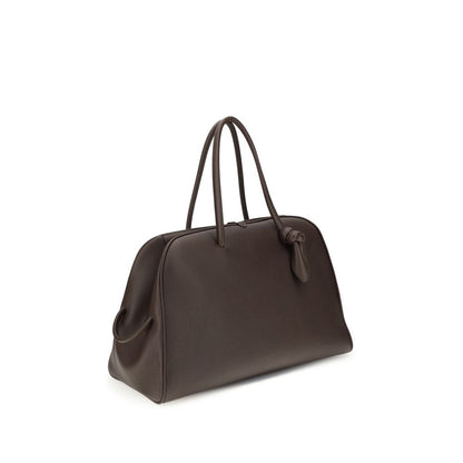 Jacquemus Brown Calf Leather Bos Taurus Handbag with structured design and bow detail, perfect for travel and weekend getaways.