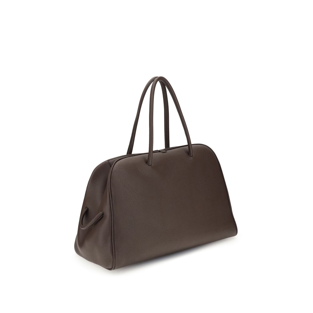 Jacquemus Brown Calf Leather Bos Taurus Handbag with structured design and bow detail.
