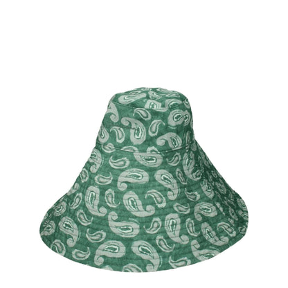 Jacquemus Green Cotton Sunhat with vintage print and side logo, made from cotton. Style code: F78007. Ideal for vintage fashion lovers.