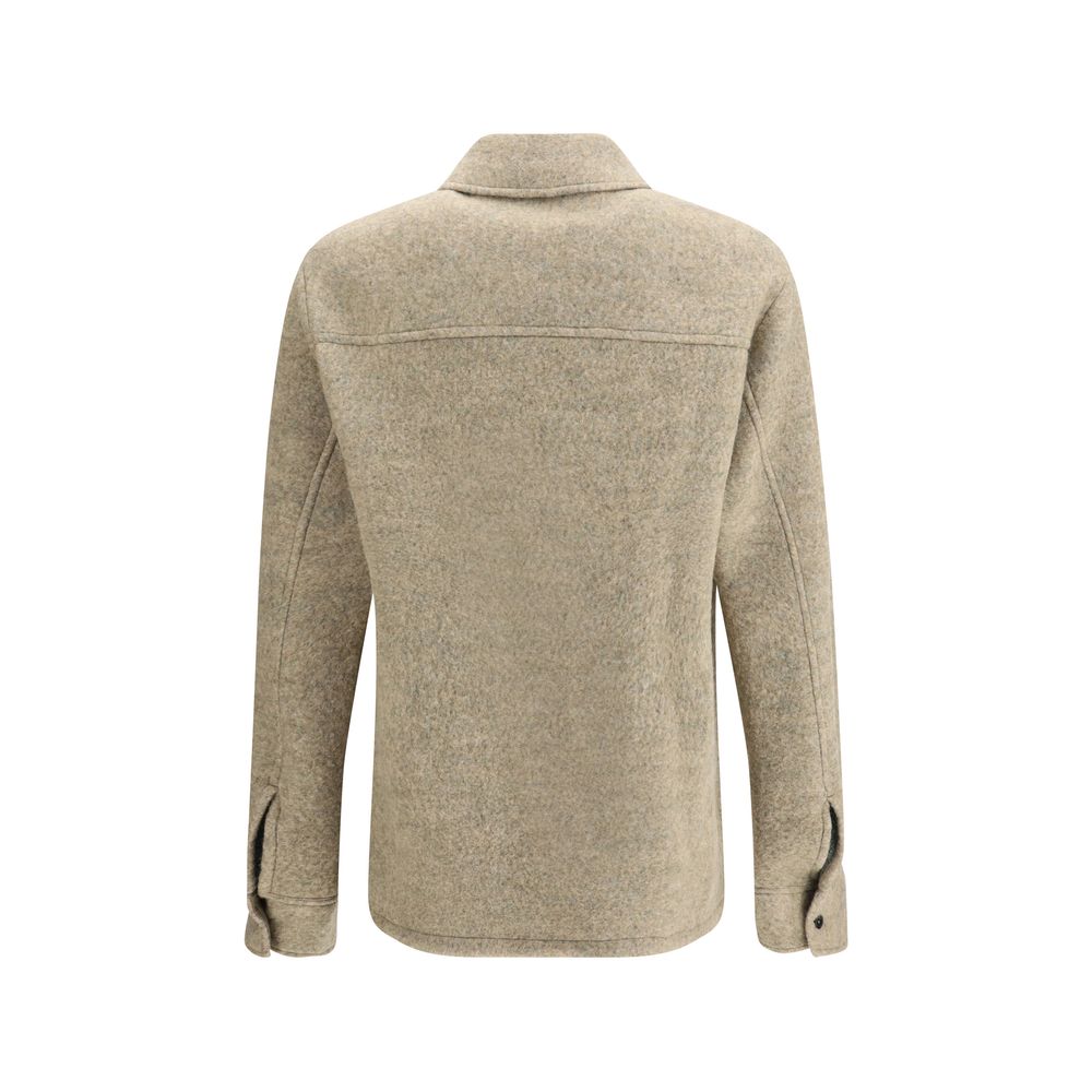 Back view of Jil Sander Beige Wool Coat showcasing minimalist design with long sleeves and high-quality wool texture.