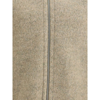 Close-up of Jil Sander Beige Wool Coat with zipper detail and soft texture.