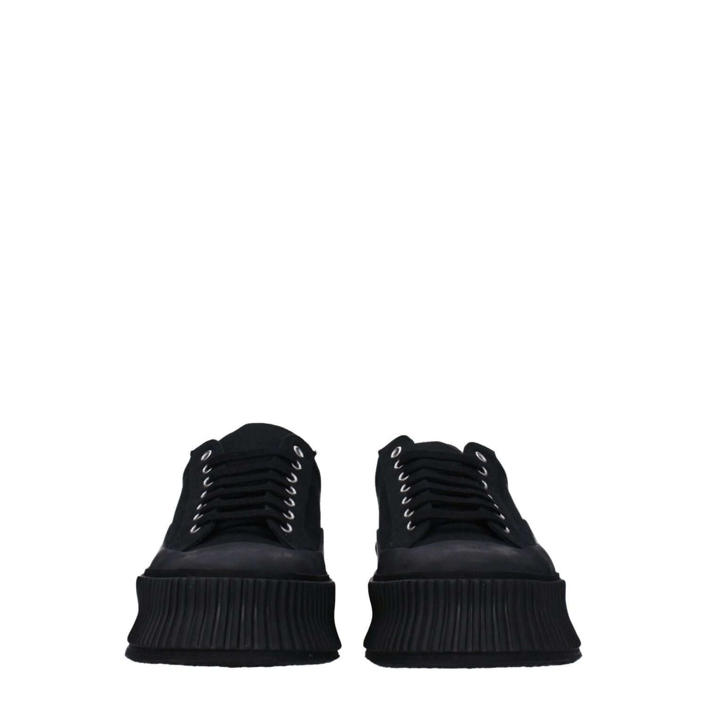 Jil Sander Black Fabric Platform Sneakers with lace-up closure and 4 cm rubber sole, front view