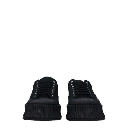 Jil Sander Black Fabric Platform Sneakers with lace-up closure and 4 cm rubber sole, front view