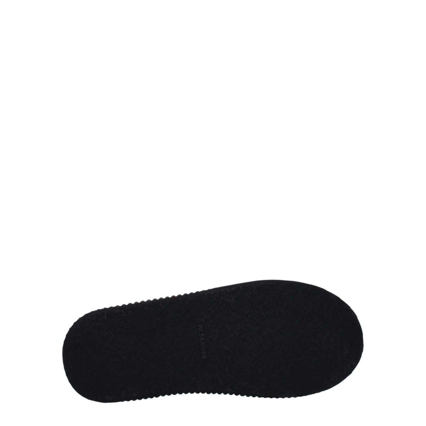 Sole view of Jil Sander Black Fabric Platform Sneakers with rubber sole and round toe design.