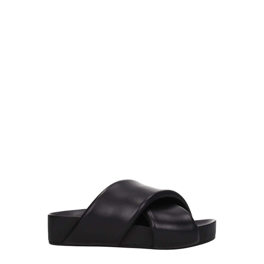 Jil Sander Black Leather Slippers with open toe and vintage effect, 4cm mid heels, casual style, leather sole, MPN J15WP0043P5057001.