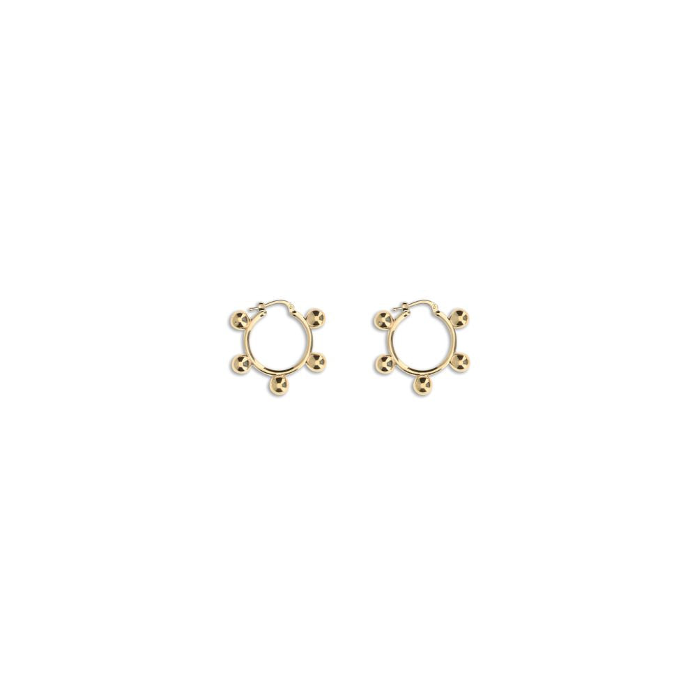 Jil Sander Gold Brass Earrings with contemporary hoop design and engraved logo, made of nickel-tested 100% brass with antioxidant finish.
