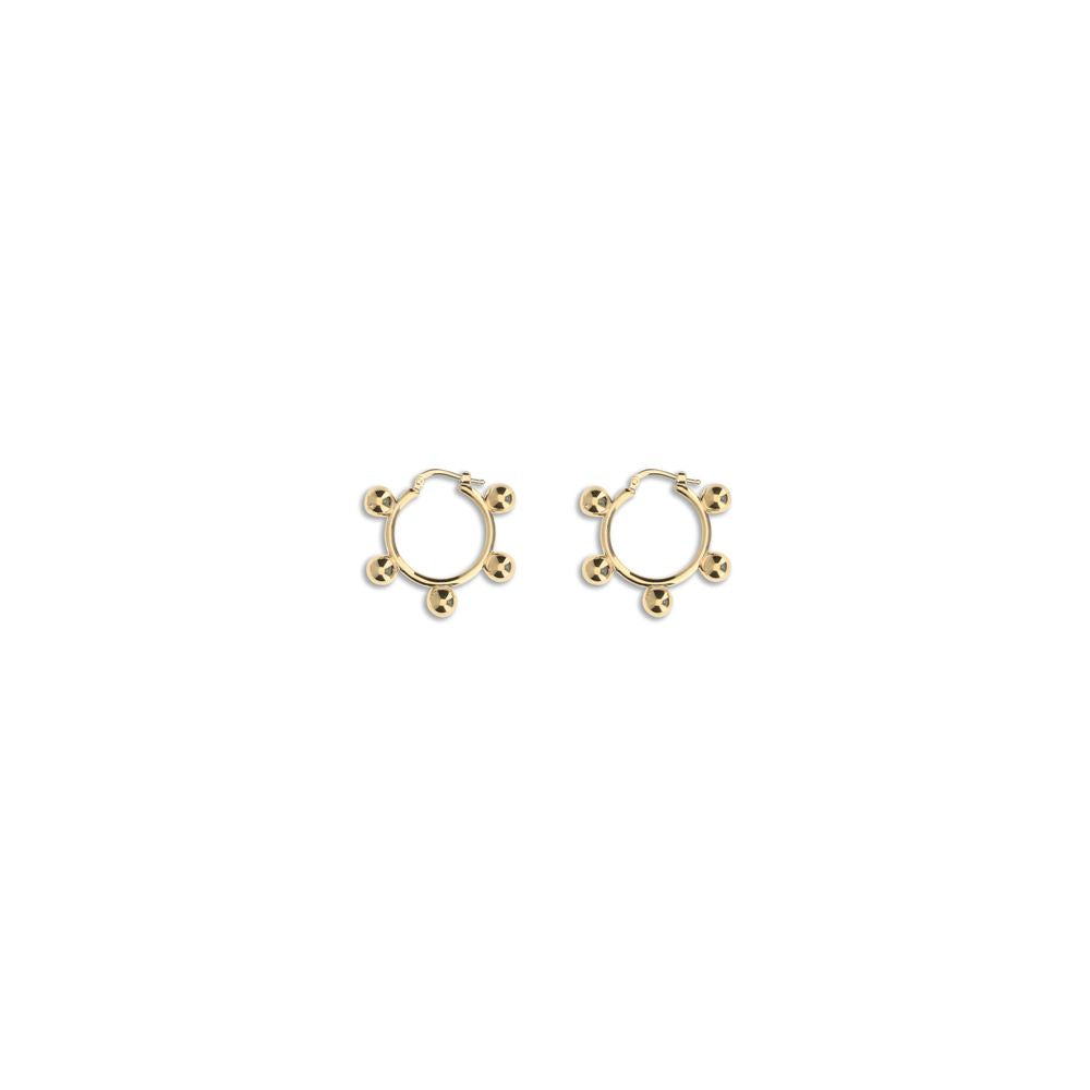 Jil Sander Gold Brass Earrings with contemporary hoop design and engraved logo, made of 100% brass with antioxidant finish.