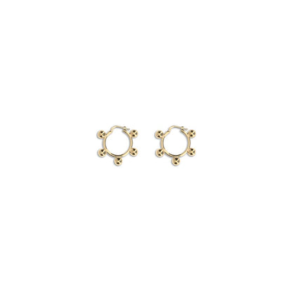 Jil Sander Gold Brass Earrings with contemporary hoop design and engraved logo, made of 100% brass with antioxidant finish.
