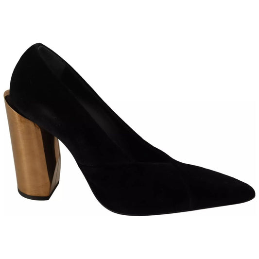 Jil Sander Black Leather Suede Block Heels Pumps Shoes LA9369-36
