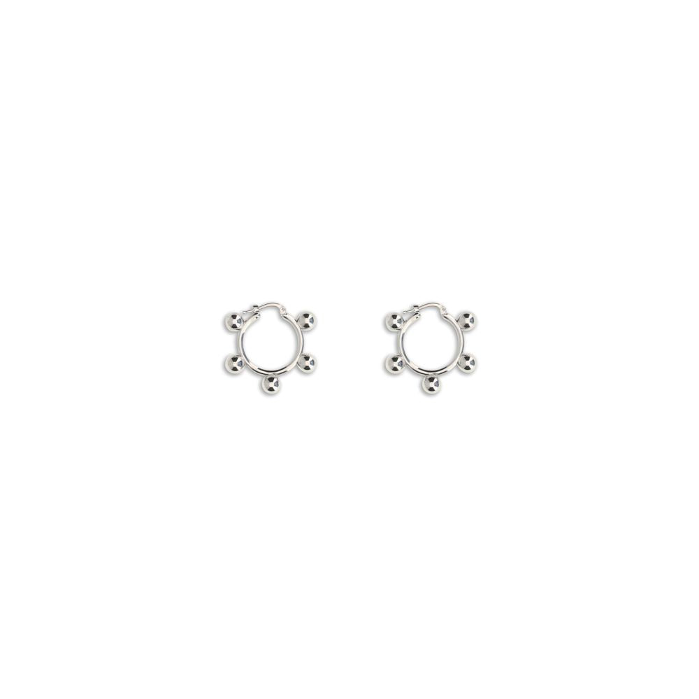 Jil Sander Silver Brass Earrings with elegant contemporary hoop design and engraved logo, crafted from nickel-tested antioxidant treated brass.