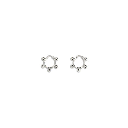 Jil Sander Silver Brass Earrings with hoop design, contemporary style, snap closure, engraved logo, nickel-tested, antioxidant finish.