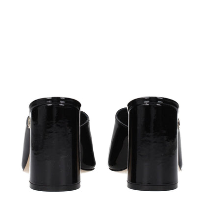 Rear view of Jimmy Choo Black Leather Platform Sandals with patent leather finish and side logo.
