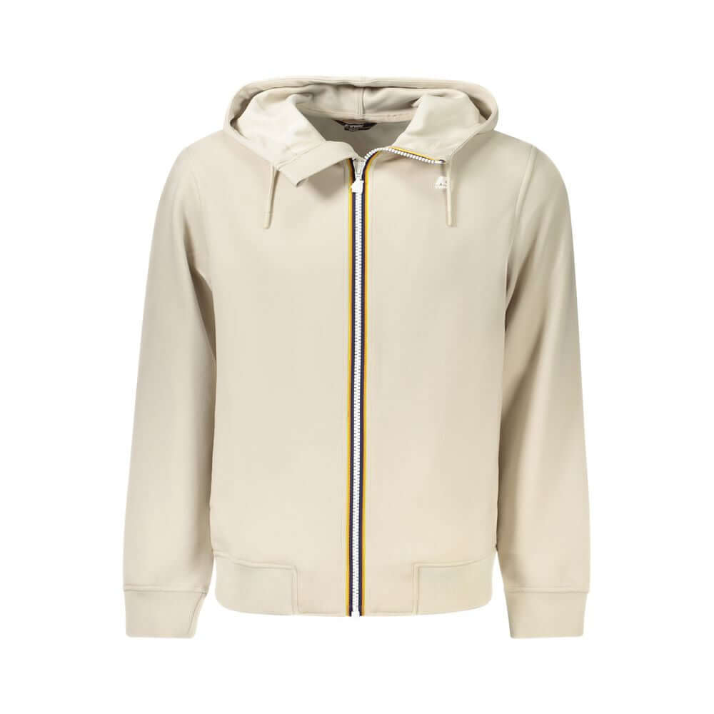 K-WAY Beige Polyester Men Sweater Hooded with zip-up and pockets