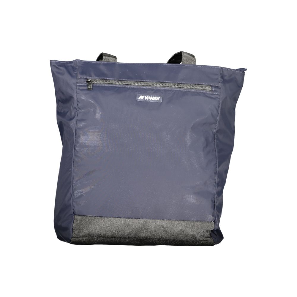 K-WAY Blue Polyester Handbag featuring 2 shoulder handles, 1 external and 1 internal pocket, zip closure, and logo design.